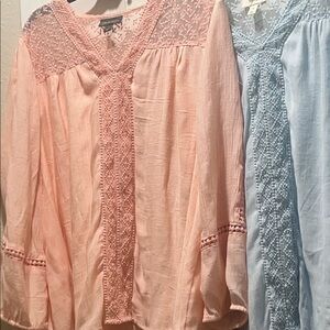Macy's Peach and Light Blue Lace Blouses